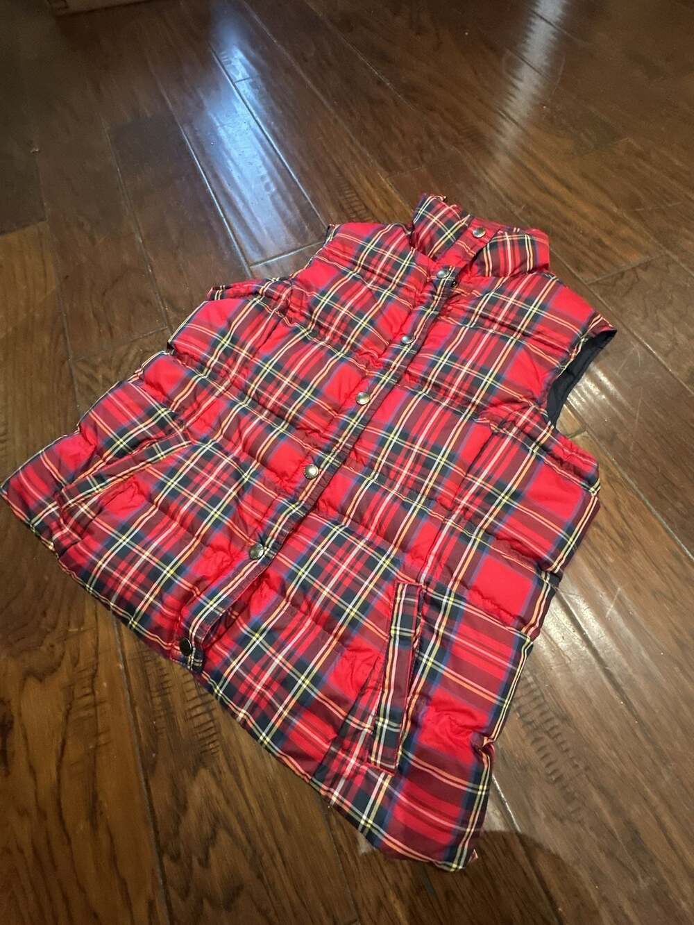 Lands' End Red Tartan Plaid Down Puffer Vest Size S 6-8 - Picture 6 of 6